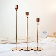 Modern Metallic Champagne Taper Candle Holder Trio
