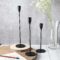 Modern Matte Black Taper Candle Holder Trio