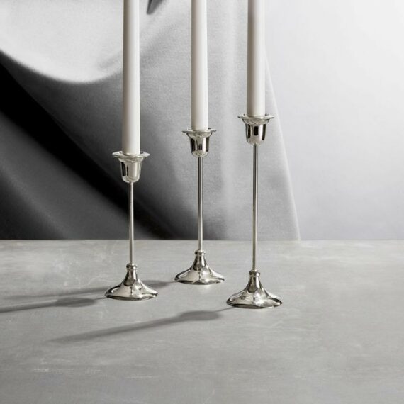 Ornate Silver Taper Candle Holder Trio
