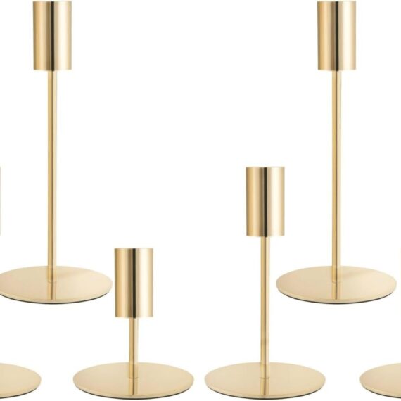 Champagne Metallic Modern Taper w/ Ribbed Chimney Vase - Trio