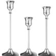 Ornate Silver Taper w/ Ribbed Chimney Vase - Trio