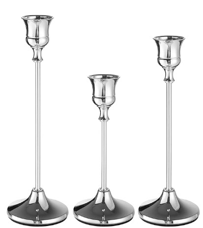 Ornate Silver Taper w/ Ribbed Chimney Vase - Trio