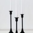 Matte Black Ornate Taper Candle Holder - Trio