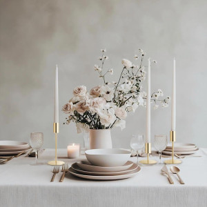 Petite Modern Gold Taper Holder - Trio w/ LED Candles